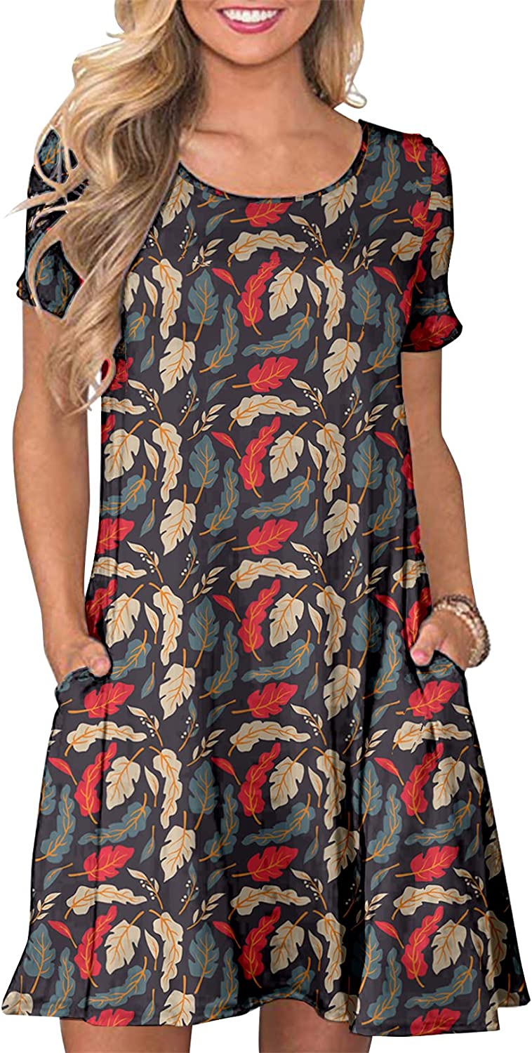 Women's Summer T Shirt Dresses Casual Beach Short Sleeve Swing Pockets Dresses