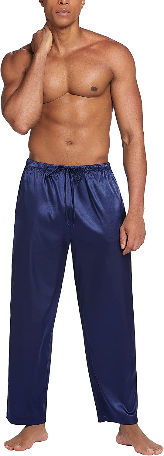 Men's Silk Satin Pajama Pants Soft Long Sleep Bottoms Pj Lounge Pant with Pockets (S-XXL)