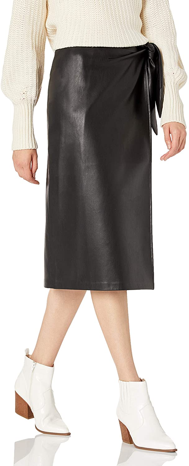 Women's Manon Faux Leather Wrap Front Midi Skirt