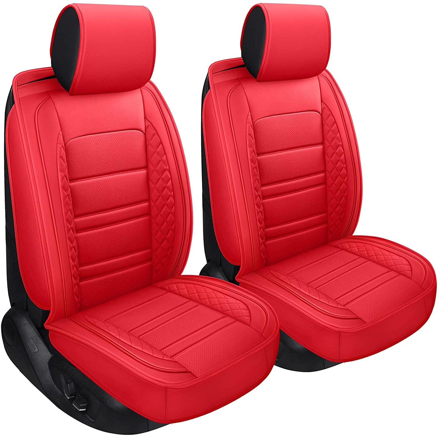 Leather Car Seat Covers, Premium PU Leather & Universal Fit for Auto Interior Accessories, Automotive Vehicle Cushion Cover for Most Cars SUVs Trucks (ST-001 Front Pair, Black)