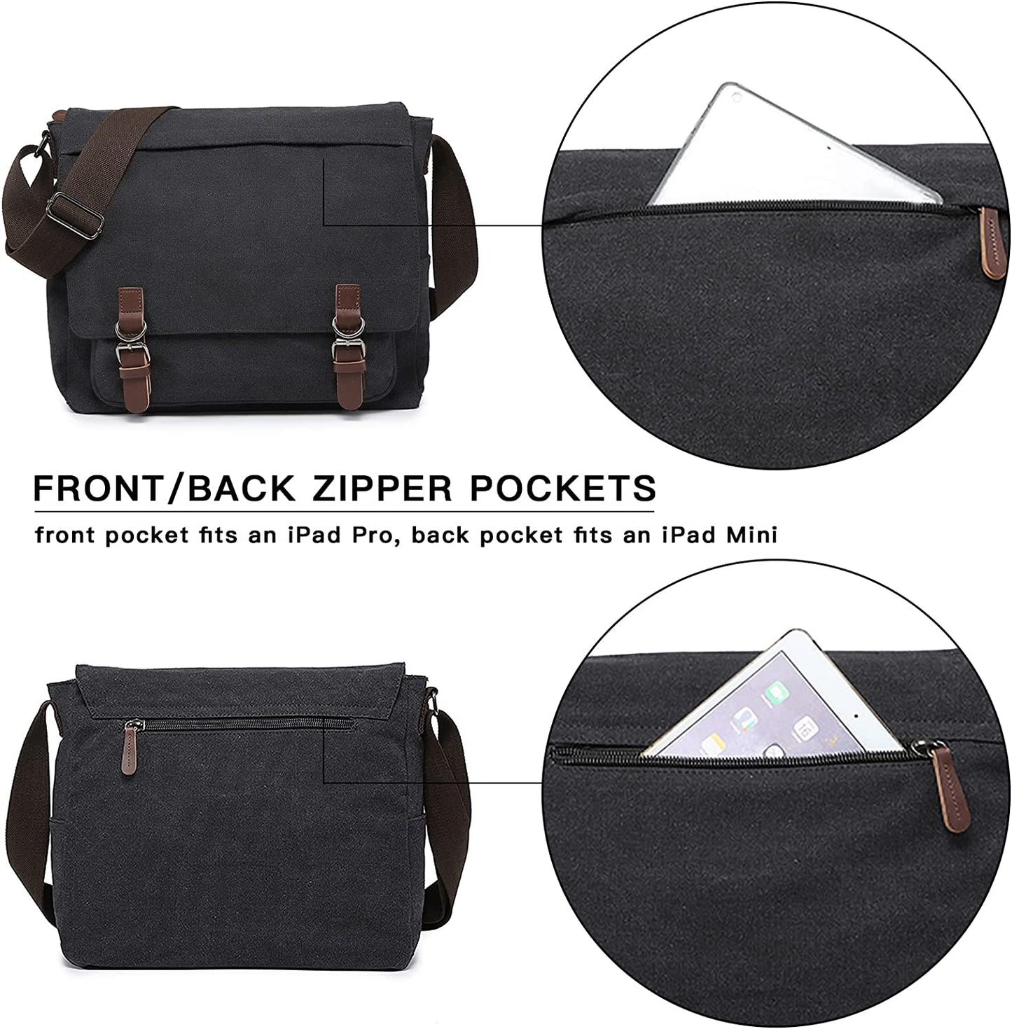 Large Vintage Canvas Messenger Shoulder Bag Crossbody Bookbag Business Bag for 15inch Laptop