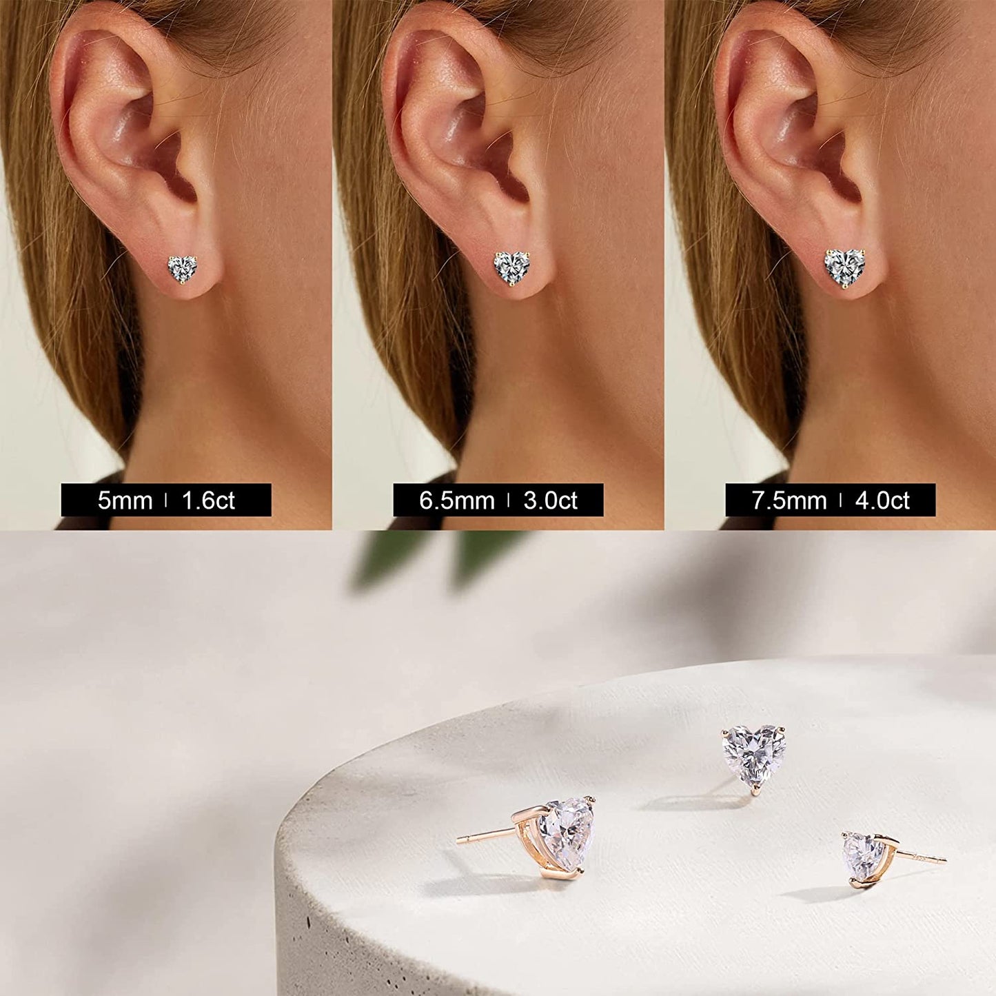 1-3ct Heart Moissanite Stud Earrings for Women Men, D Color VVS1 Clarity Brilliant Cut Lab Created Diamond Moissanite Earrings Gun Metal Plated S925 Sterling Silver Heart Cut Moissanite Earrings