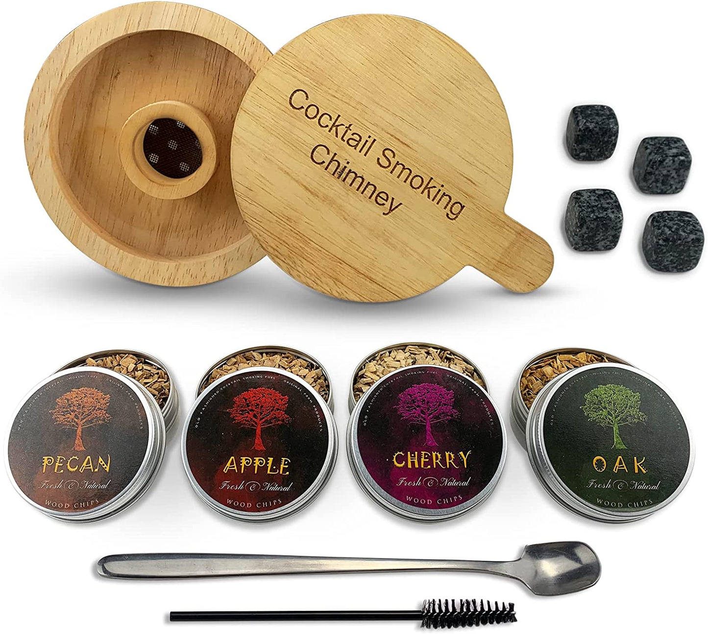 2-Pack Cocktail Smoker Kit with 4 Flavors Natural Wood Chips, Old-Fashioned Smoking Chimney Infuser for Whiskey, Wine, Steak, Cheese - Drinkware & Bar Tools as Gift for Bourbon Lover, Dad, Husband