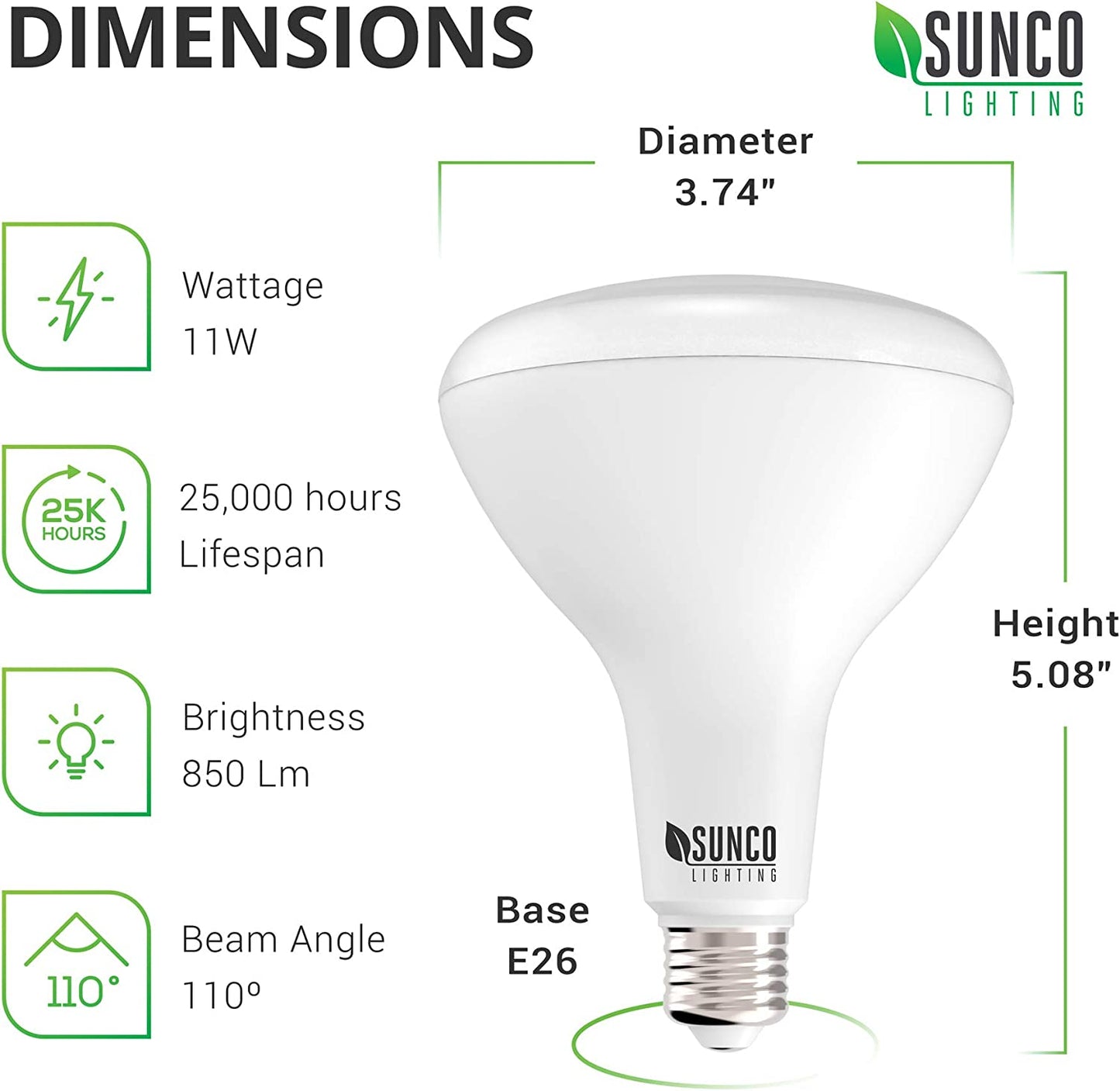 Lighting BR30 LED Bulbs, Indoor Flood Lights 11W Equivalent 65W, 3000K Warm White, 850 LM, E26 Base, 25,000 Lifetime Hours, Interior Dimmable Recessed Can Light Bulbs - UL & Energy Star 3 Pack