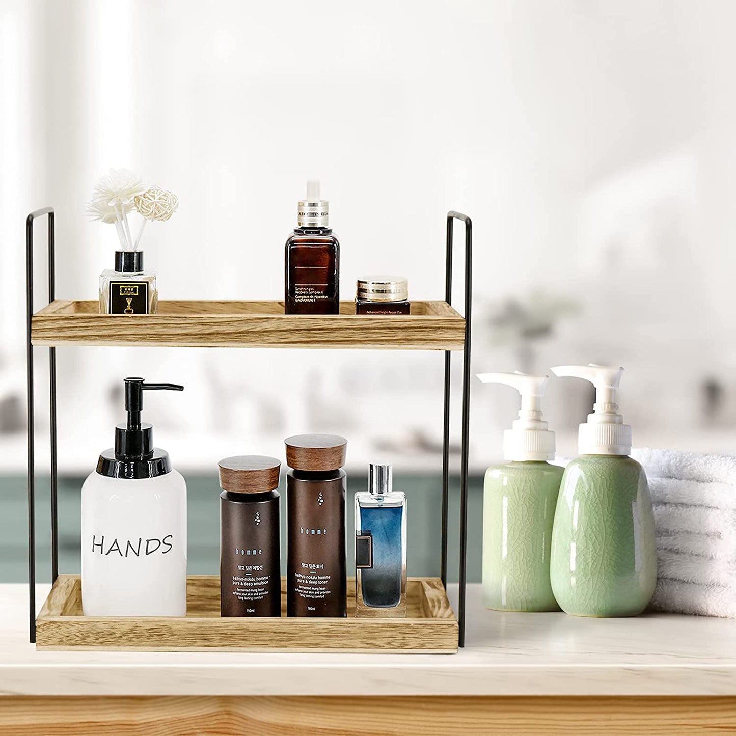 2 Tier Bathroom Countertop Organizer, Counter Standing Rack Cosmetic Holder, Countertop Storage Shelf Cosmetic Organizer Holder, Detachable Kitchen Spice Rack Wire Basket Storage Counter Shelf…