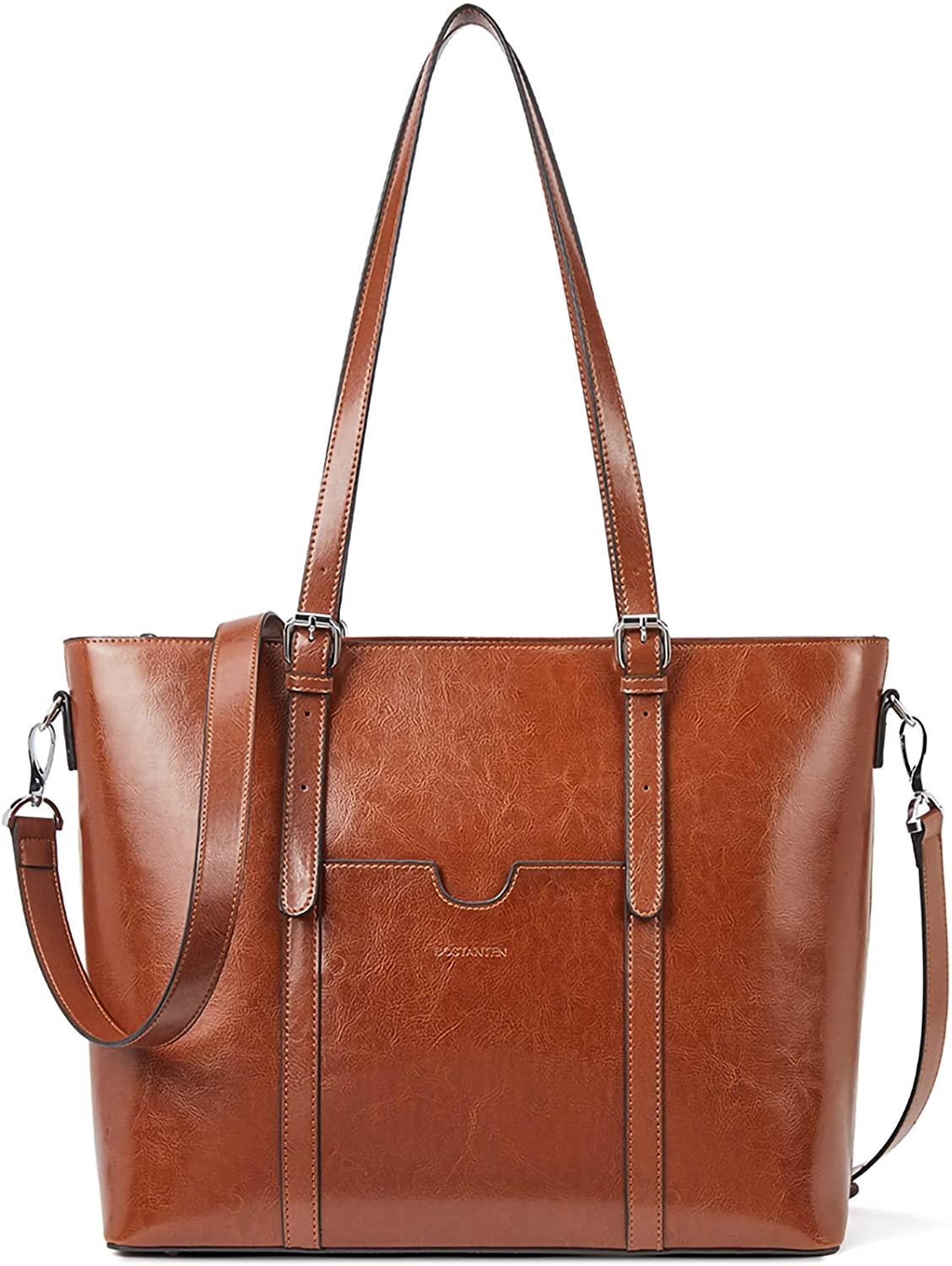 Women Leather Laptop Tote Office Shoulder Handbag Vintage Briefcase 15.6 inch Computer Work Purse