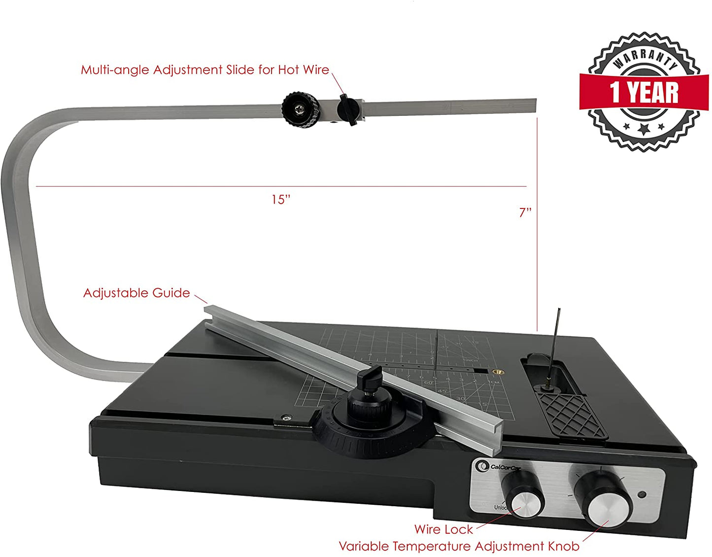 Hot Wire Foam Cutter Table- Variable Temp, Multi Angle, Bevel Shaping Hot Foam Knife With Removable Plunge Cutter. Includes 100-240v 18w Power Transformer By Calcor C3M