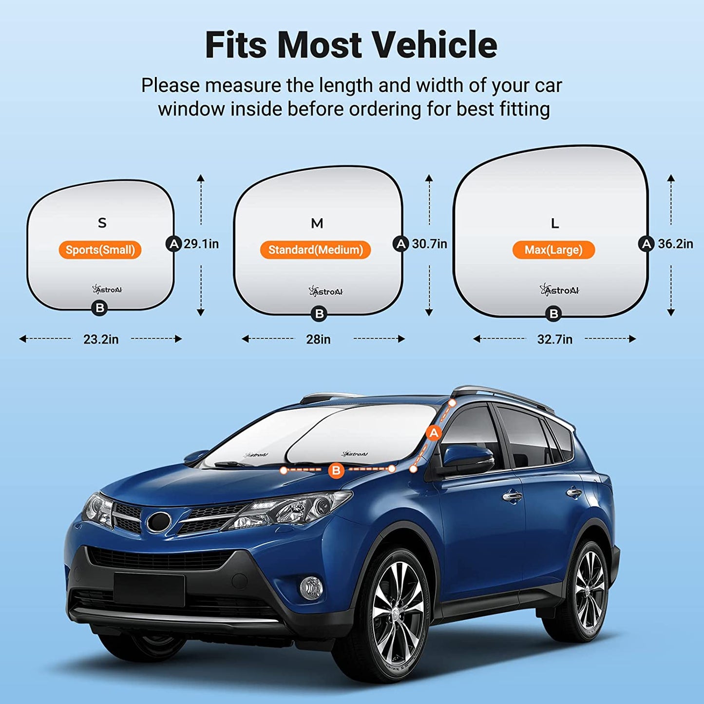 Car Sun Shade for Windshield -2 Piece Foldable Car Front Sunshield Blocks Max UV Rays, Titanium Silver Fabric Material, for Most Sedans SUV Truck(Medium Size 28 x 30.7 inches)