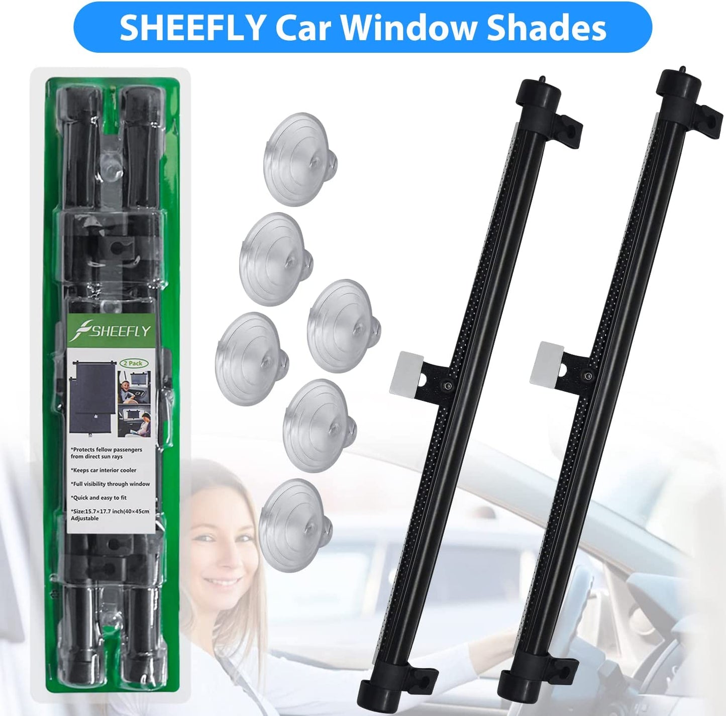 Car Window Shades,2 Pack Side Window Shade for Car,Breathable Foldable Retractable Mesh Car Sun Shade Protects Baby,Kids,Pets from Sun Glare and UV Rays(Black)