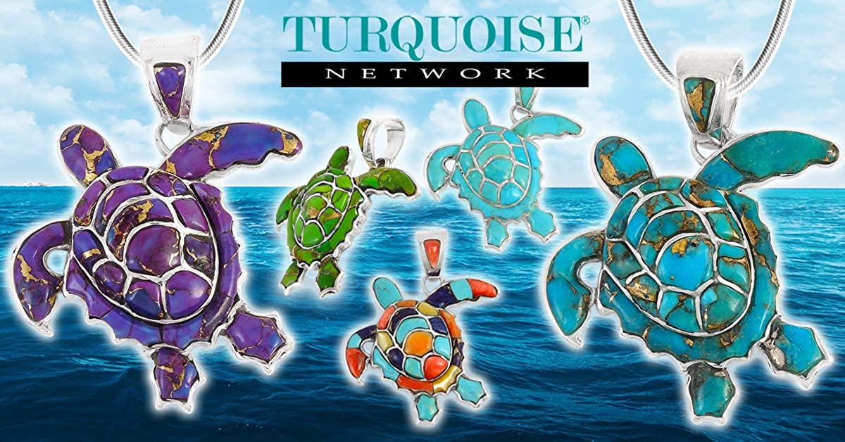 Turtle Pendant Necklace in Sterling Silver 925 & Genuine Gemstones