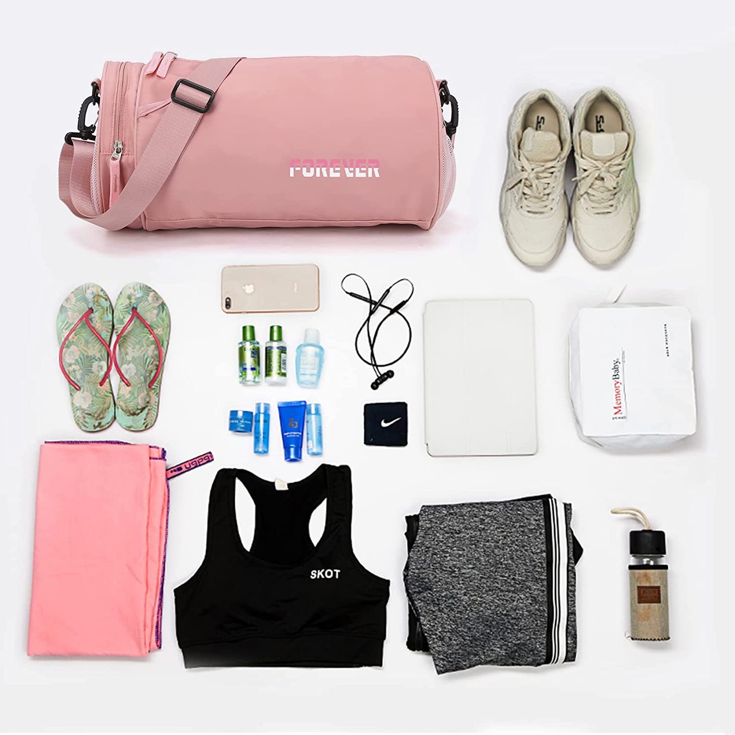 Small Sports Gym Bag for Women with Wet Pocket Waterproof, Workout Bags for Gym Women,Exercise Beach Yoga Dance Bag,Pink