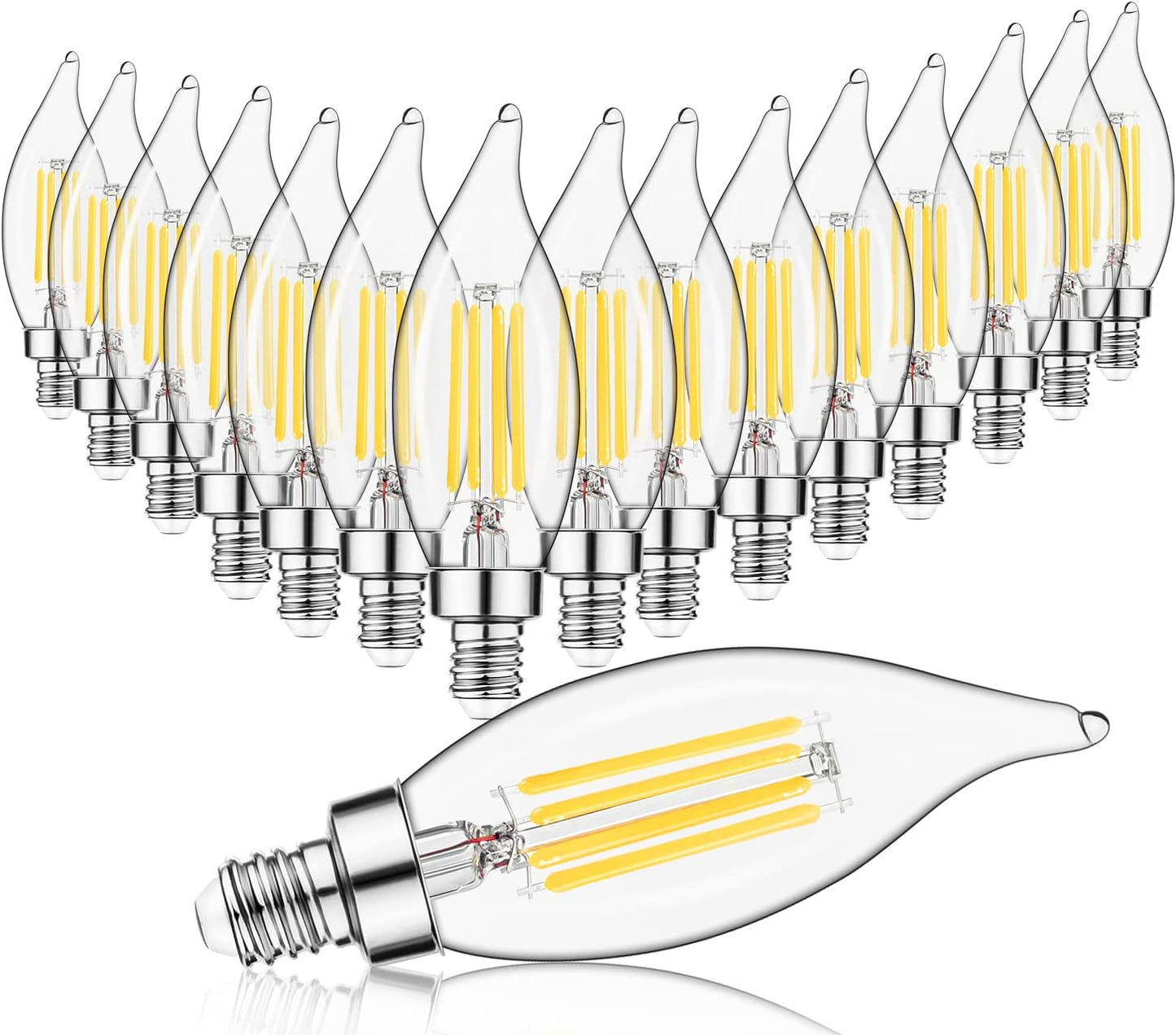 E12 LED Bulb Candelabra Base 60 watt LED Chandelier Light Bulbs Dimmable, Flame Tip Candelabra LED Bulbs, 4.5W, 500LM 2700K Warm White, CA10 Candle Light Bulbs, 12 Packs