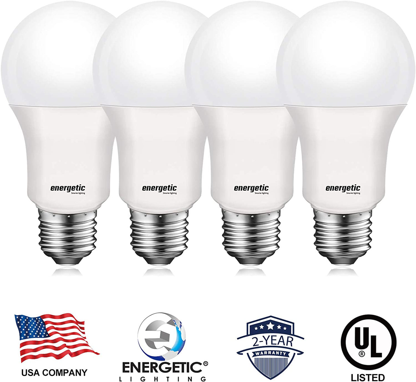 Energetic Light Bulbs 75 Watt, 1200LM Super Brightness, Daylight 5000K, E26 Standard Base, Non-Dimmable A19 LED Light Bulb, UL Listed, 4 Pack