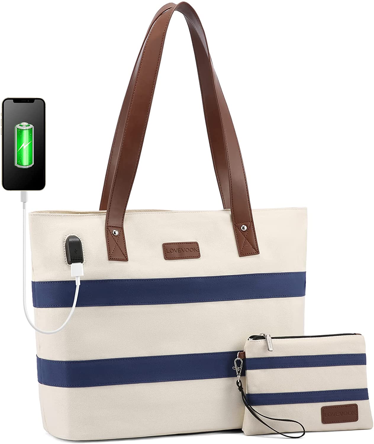 Laptop Shoulder Work Tote Bag for Women,Lightweight Casual School Bag Fits 15.6 In Laptop Handbag Purse 2pc/set