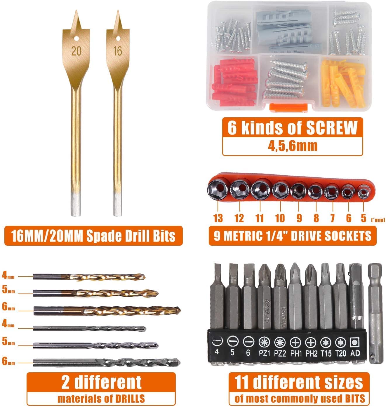 108 Piece Power Tool Combo Kits with 16.8V Cordless Drill, Household Tools Set with DIY Hand Tool Kits for Professional Garden Office Home Repair Maintain-Black/Red