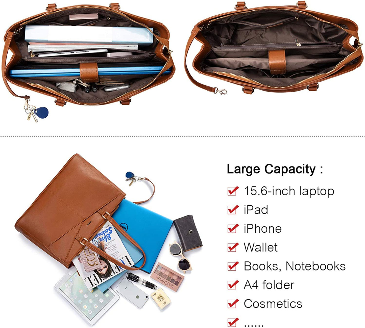 Laptop Tote Bag for Women 15.6 Inch Waterproof Leather Computer Bags Women Business Office Work Bag Briefcase
