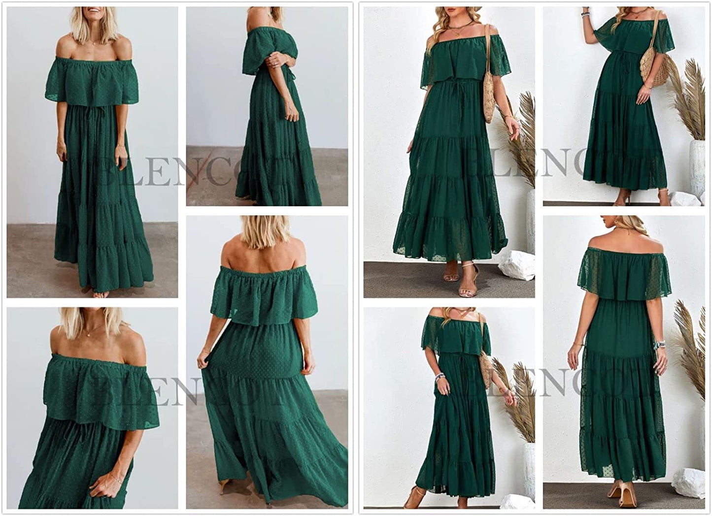Womens Casual Floral Lace Swiss Dots Off The Shoulder Long Evening Dress Cocktail Party Maxi Wedding Dresses