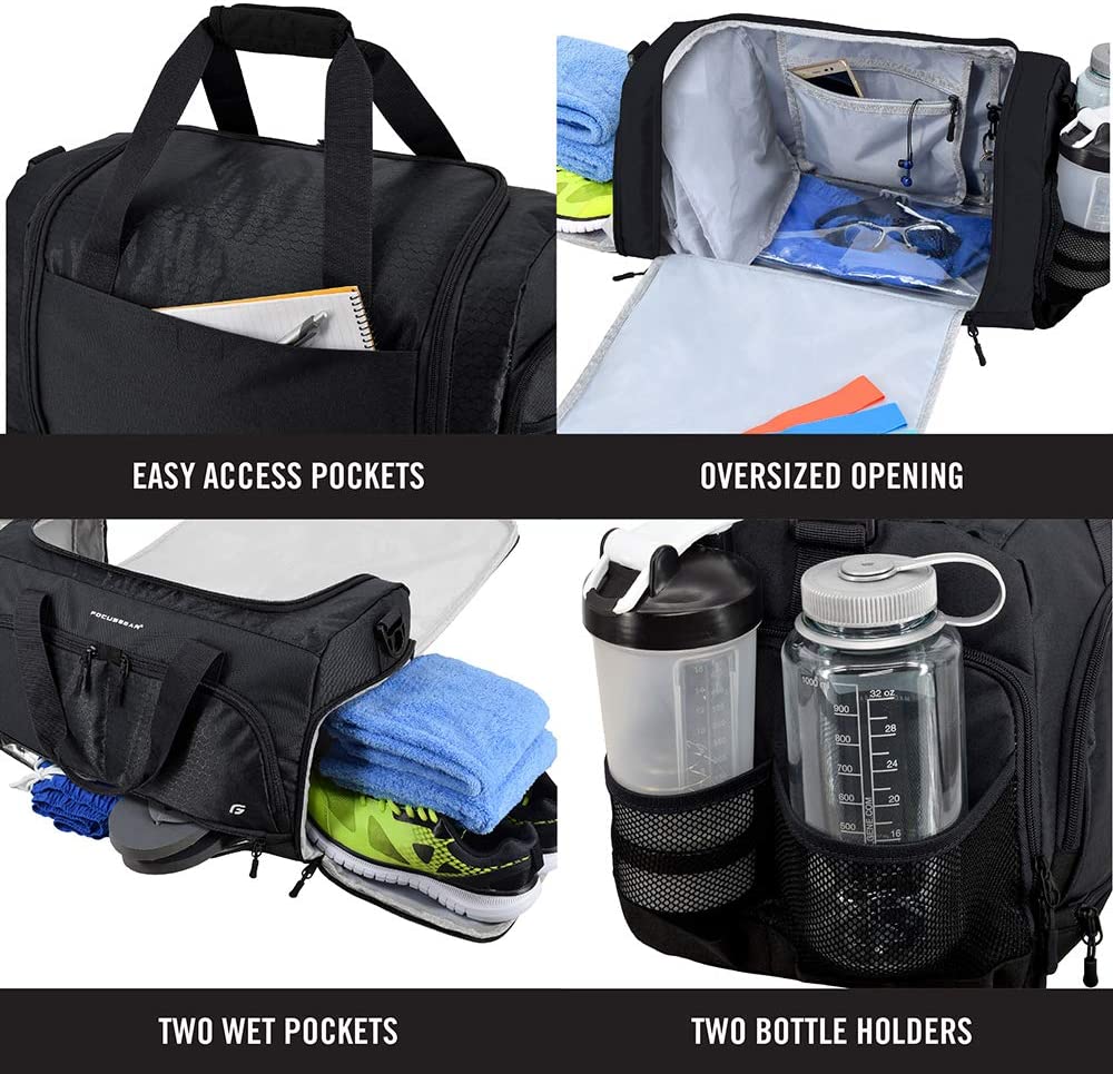 Bag 2.0: The Durable Crowdsource Designed Duffel Bag with 10 Optimal Compartments Including Water Resistant Pouch (Black, Medium (20"))