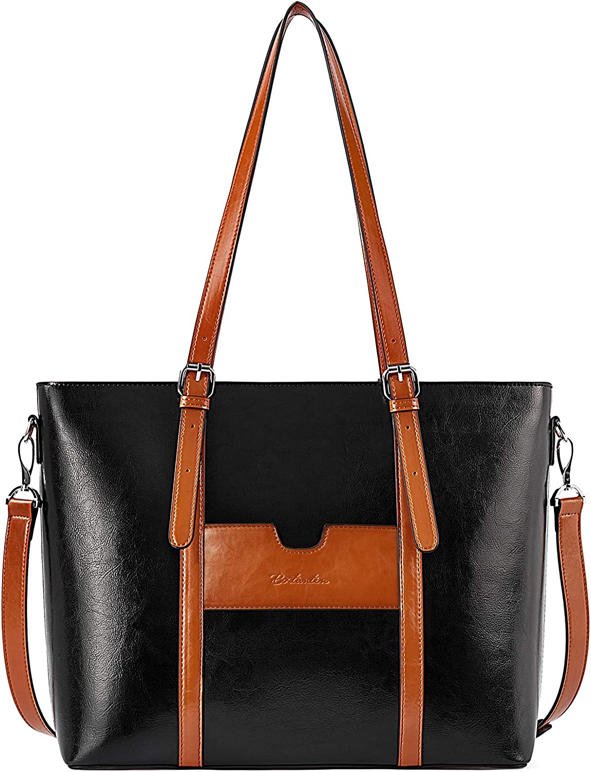 Women Leather Laptop Tote Office Shoulder Handbag Vintage Briefcase 15.6 inch Computer Work Purse