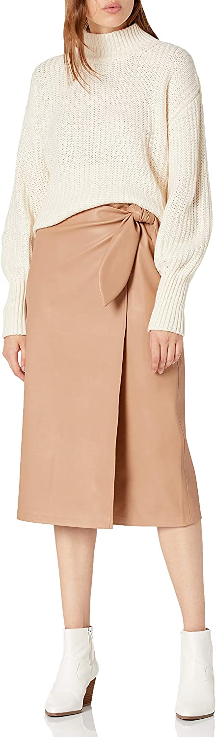 Women's Manon Faux Leather Wrap Front Midi Skirt