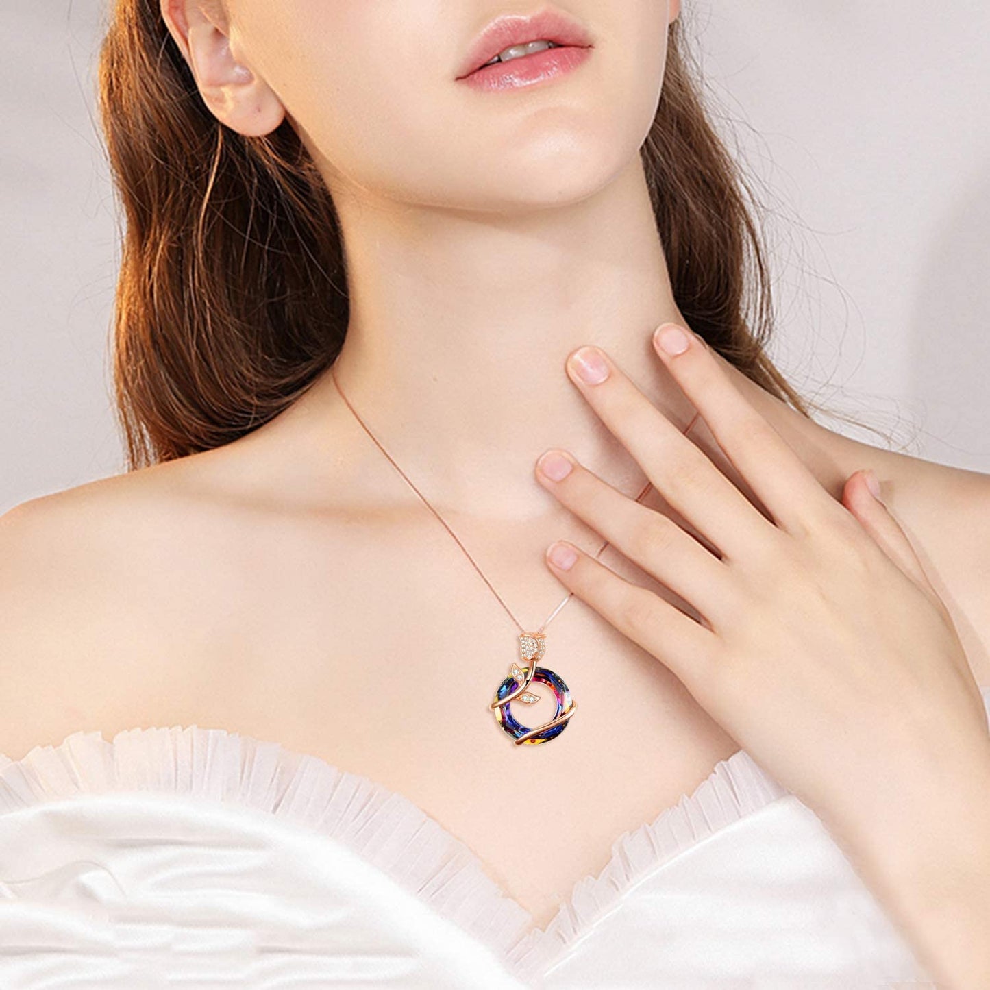Sterling Silver Rose Flower Butterfly Necklaces for Women with Swarovski Crystals, Jewelry Gift for Wife Girlfriend