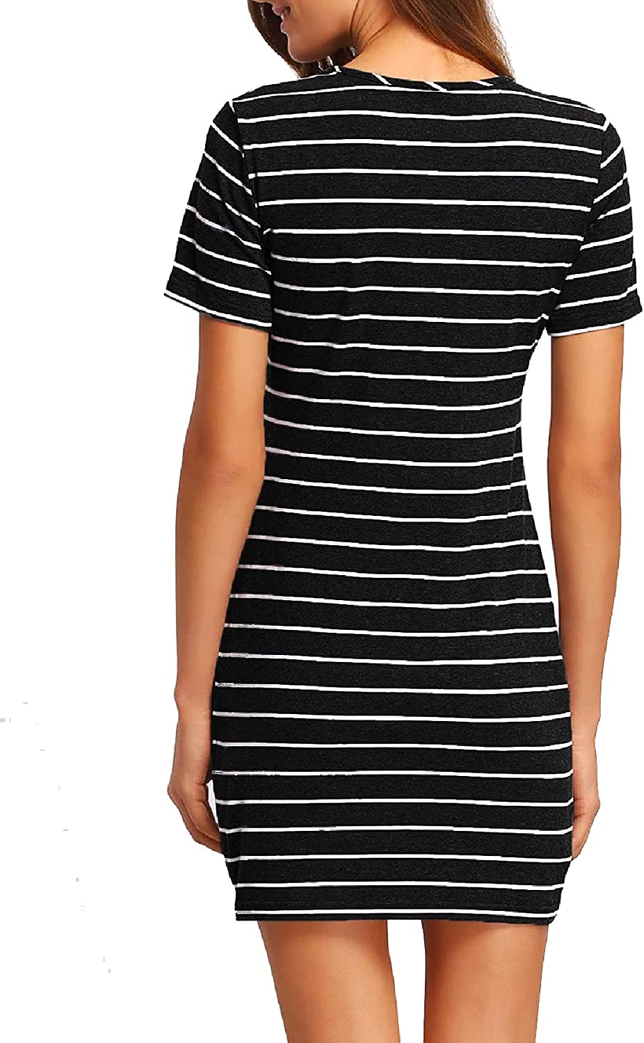 Women's Casual Short Sleeve Striped Bodycon T Shirt Short Mini Dress