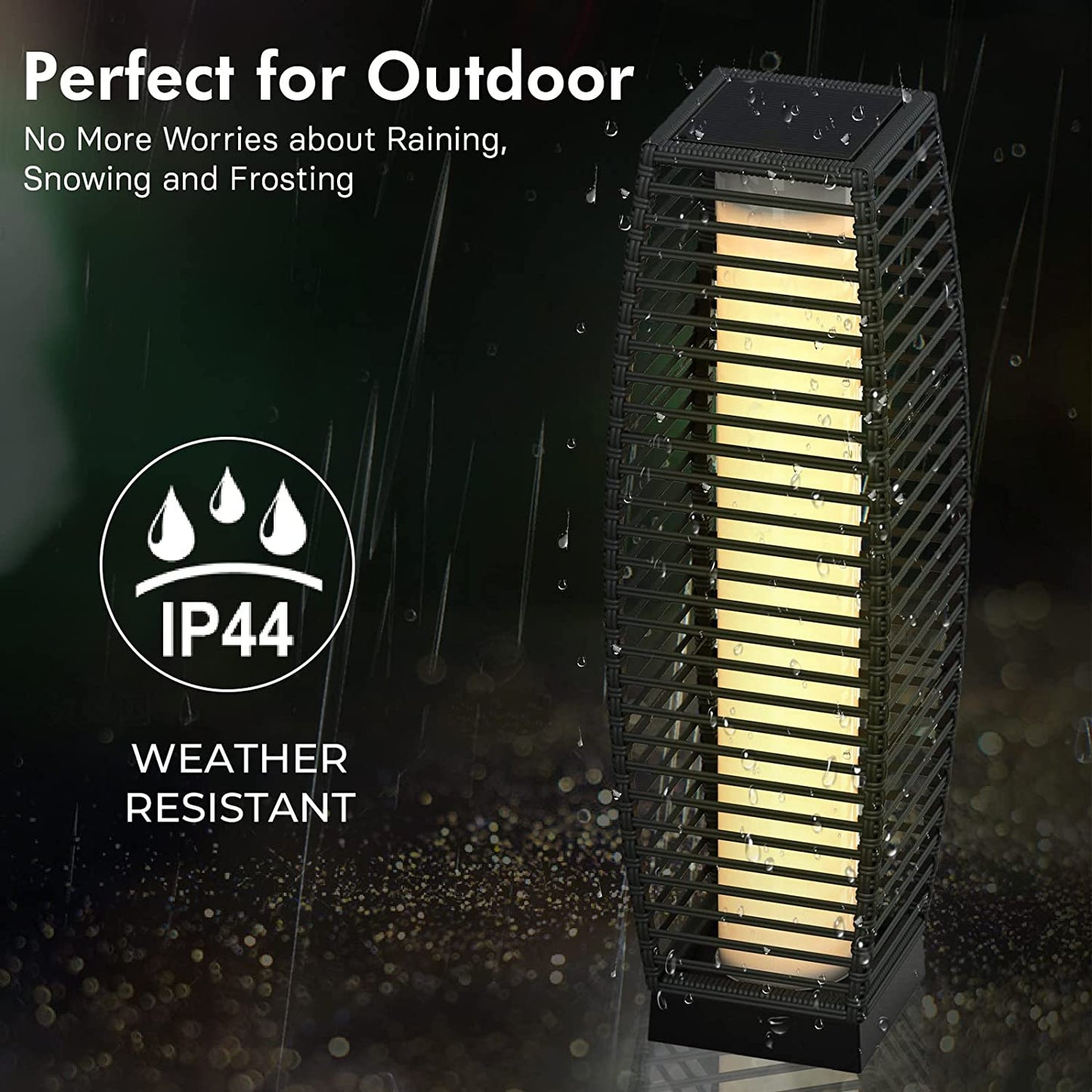 Grand patio Outdoor Solar-Powered Resin Wicker Light, Backyard Decoration, Floor Lamp, Garden and Deck (Black-Large Crossover )