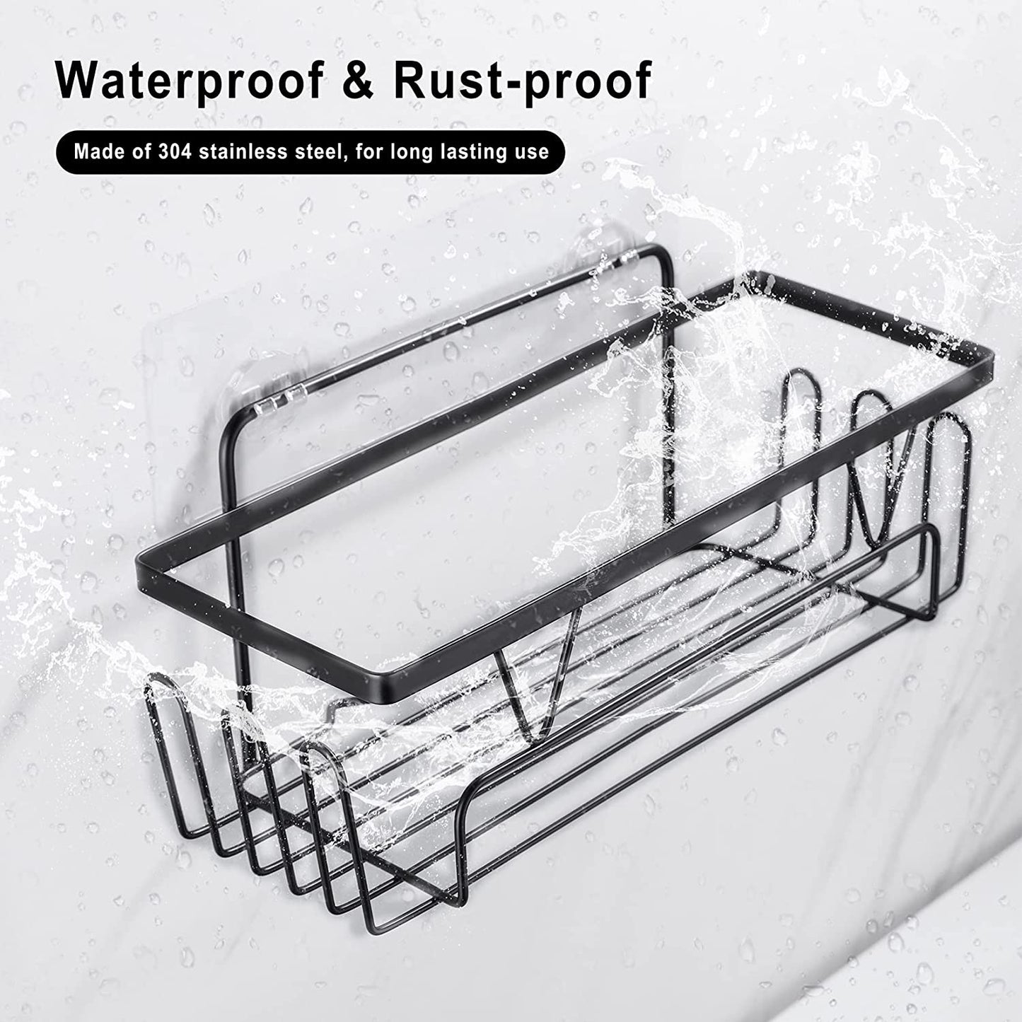 3 Pack Adhesive Shower Caddy Shelf Organizer with Soap Holder, Black Shower Wall Rack Storage Shampoo Holder Bathroom Organizer No Drilling for Kitchen, RV, Apartment Essentials
