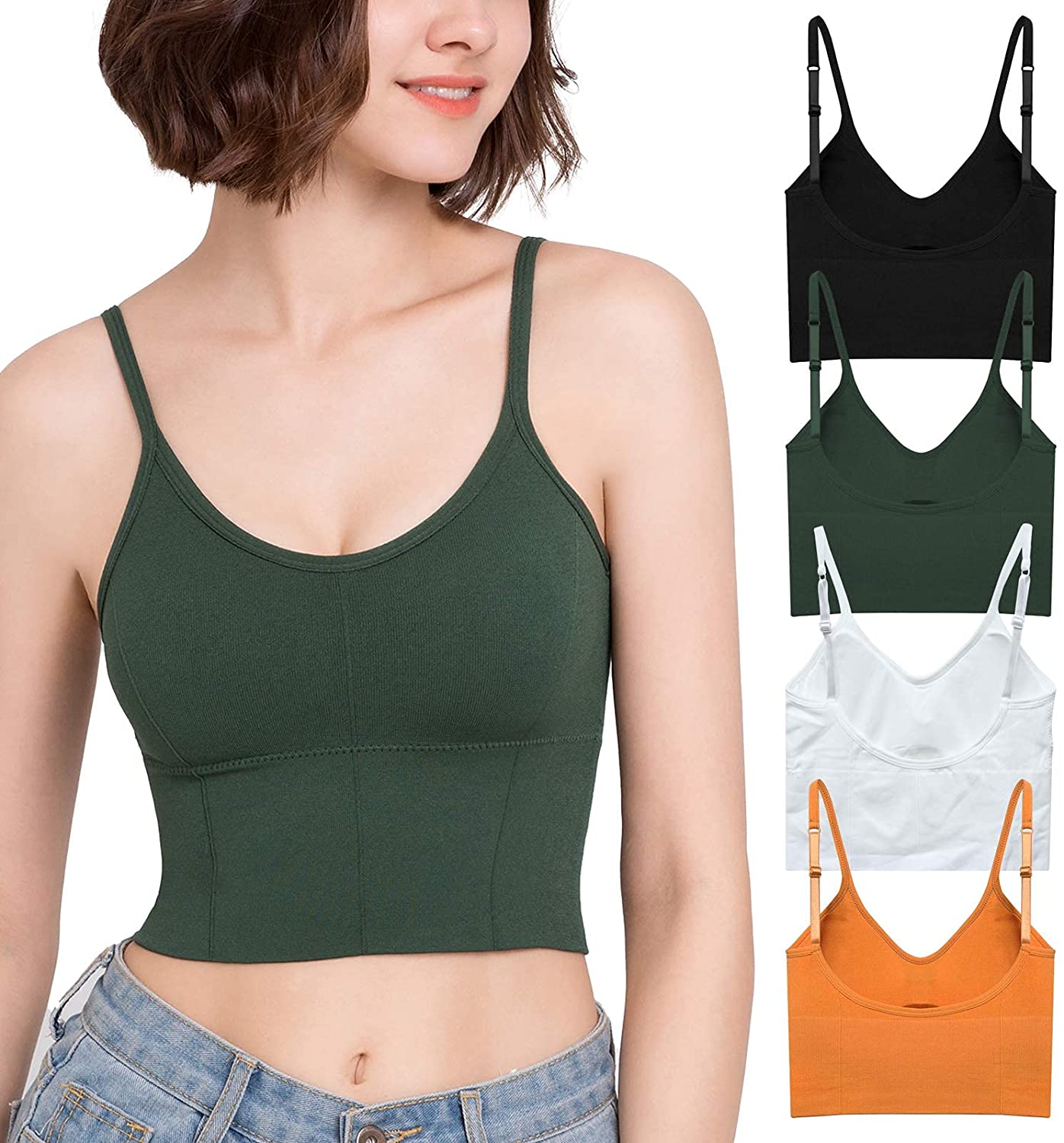 Eleplus 4 Pieces Comfy Sleep Bra for Women Cami Lounge Bra Wirefree Padded Bralettes Longline Pack of 4