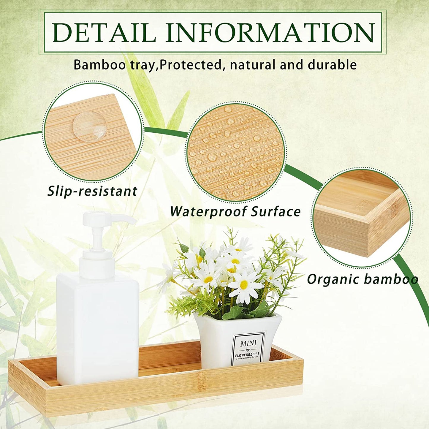 2 Pcs Bamboo Bathroom Tray Toilet Paper Storage Toilet Tank Tray Toilet Tissue Holder Organizer Box Basket with Silicone Slip Resistant at 4 Corners for Tank Kitchen Counter (11 x 4X 1 Inch)