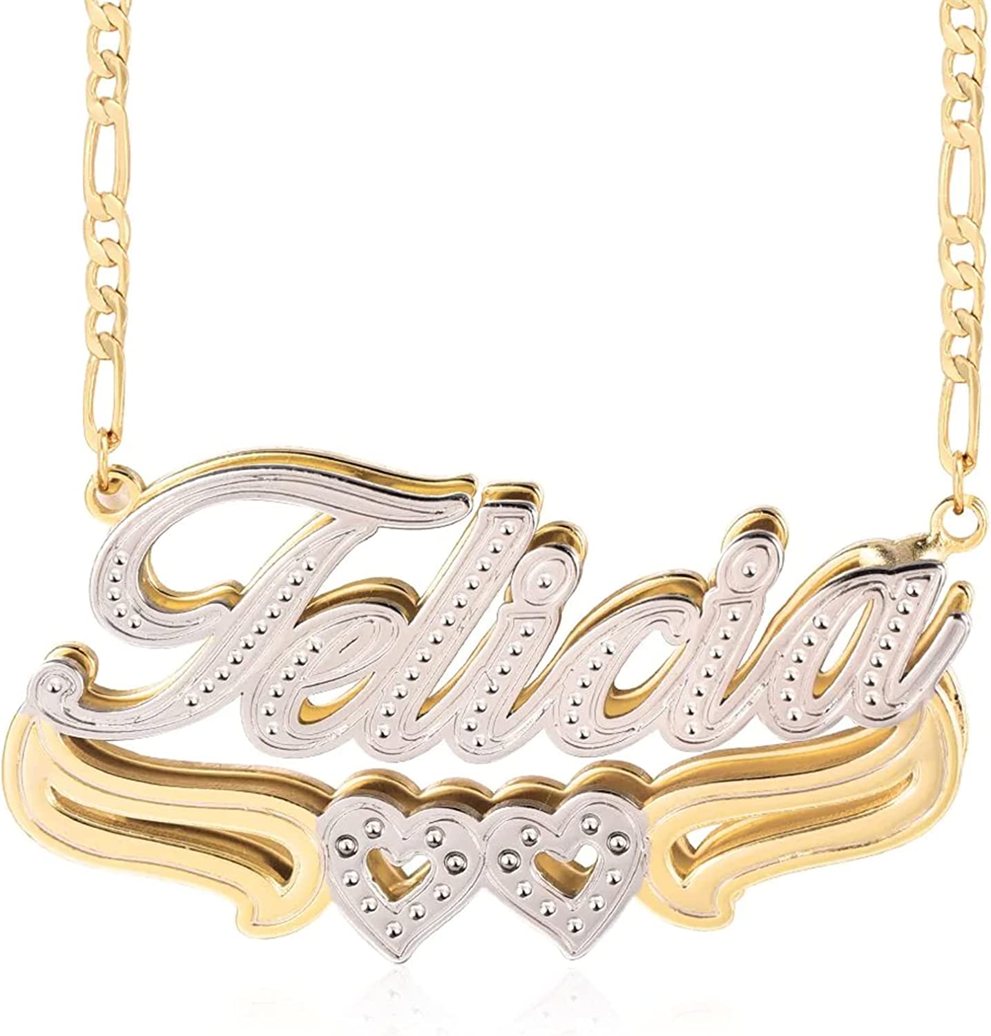 Gemiac Name Necklace Personalized 18K Gold Plated Double Name Necklace Custom Nameplate Necklace Personalized Birthday Gifts for Women Men Girls