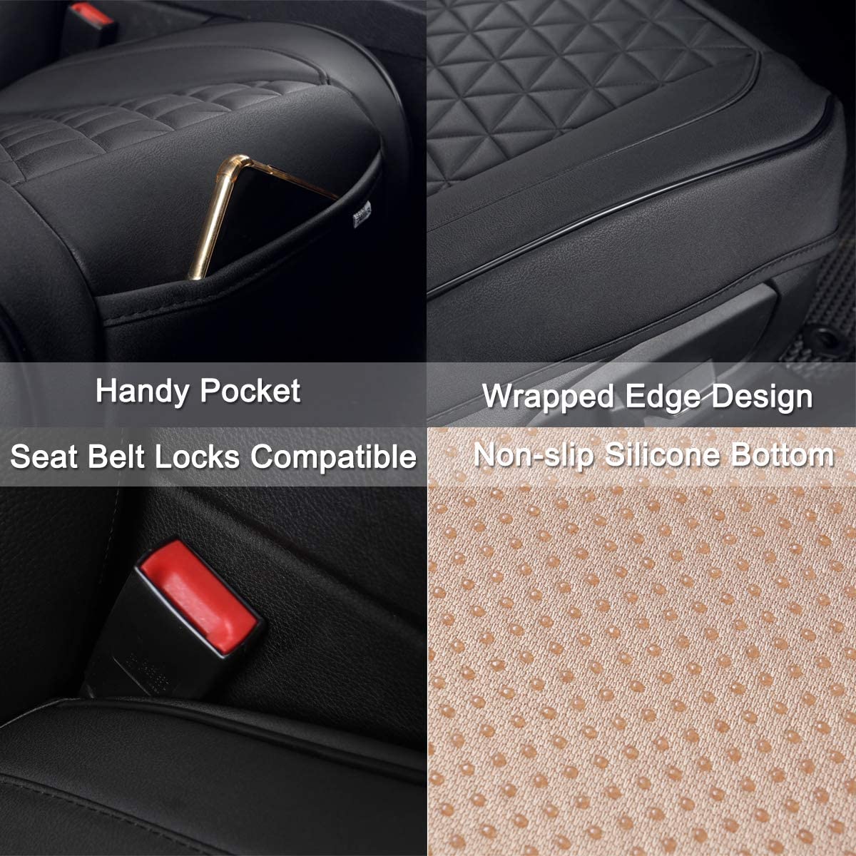 1 Pair Luxury Faux Leather Car Seat Covers Front Bottom Seat Cushions Covers, Anti-Slip and Wrap Around The Bottom, Fit 95% of Vehicles - Black