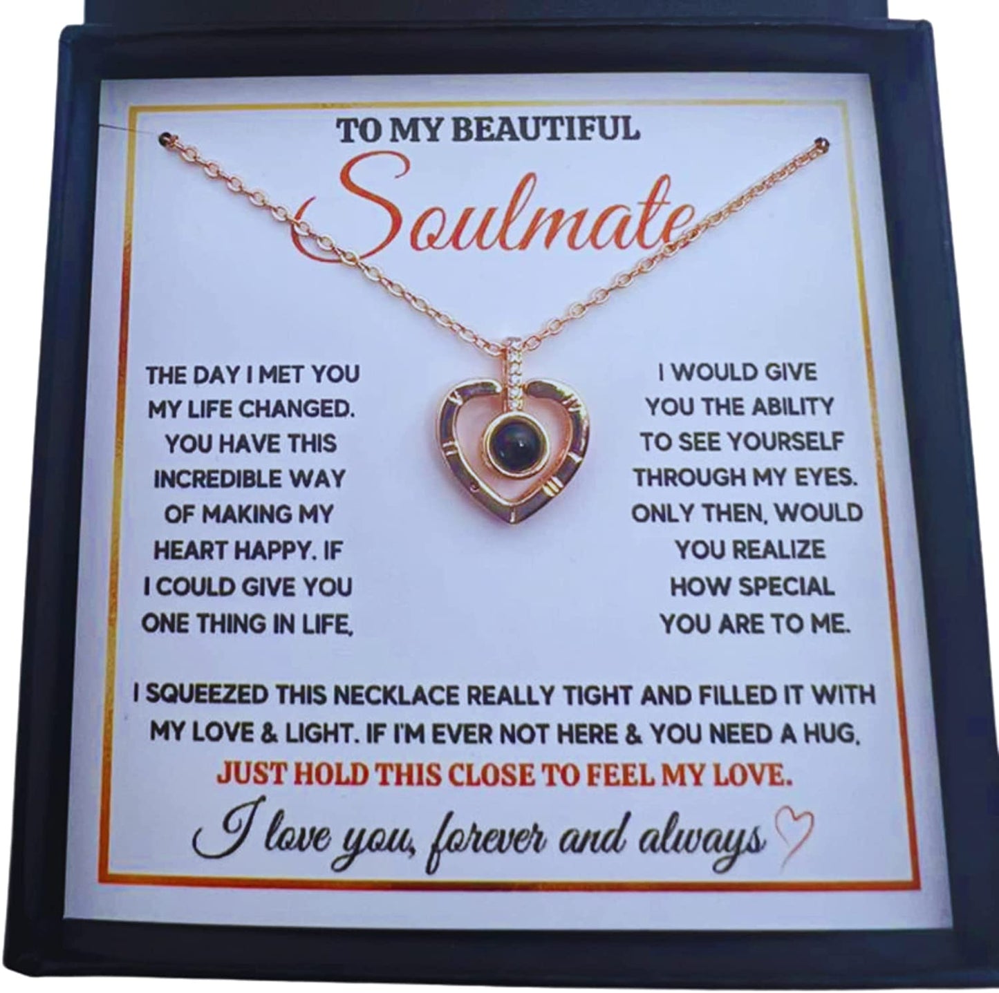 To My Soulmate Necklace Birthday Christmas Jewelry Gifts For My Wife with Message Card Box Personalized Gift Present Pendant for Future Wife Soulmate Girlfriend Love