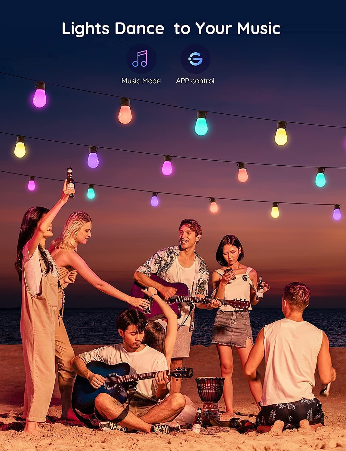 Outdoor String Lights, 96ft RGBIC Patio Lights with 30 Dimmable Warm White LED Bulbs, IP65 Waterproof WiFi APP Control Lights Work with Alexa, 40 Scene Modes for Balcony, Backyard, Party