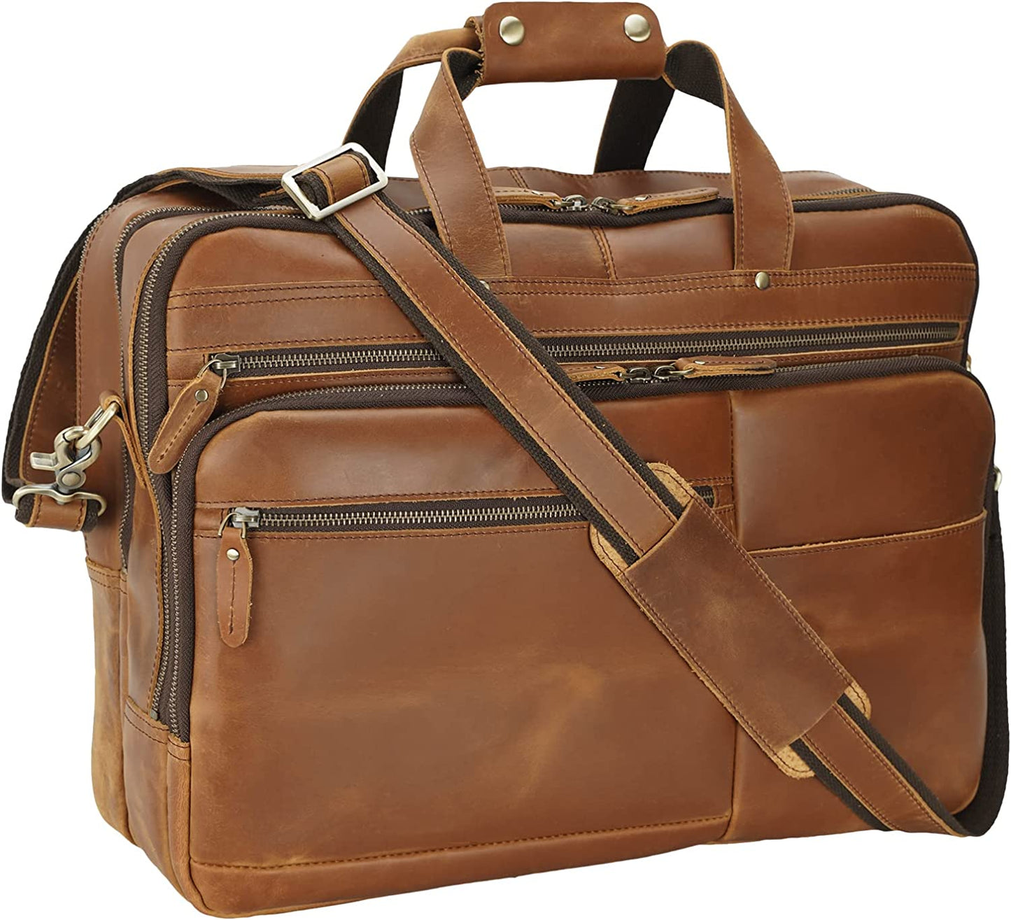 Polare X-Large 18" Full Grain Leather Briefcase For Men Business Travel Case Messenger Bag Fits 17.3" Laptop