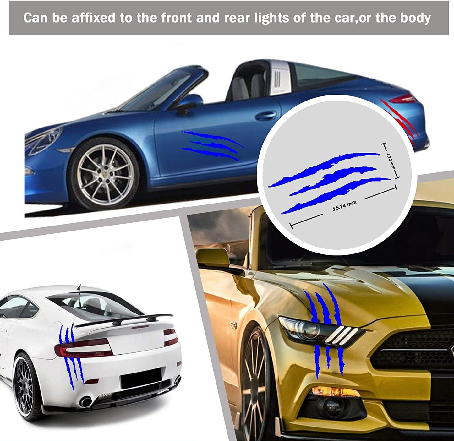 2 Piece Car Decal Sticker,Claw Marks Headlight Marks Decal,Vinyl car Exterior Accessories Decal Uniserval Fit Blue