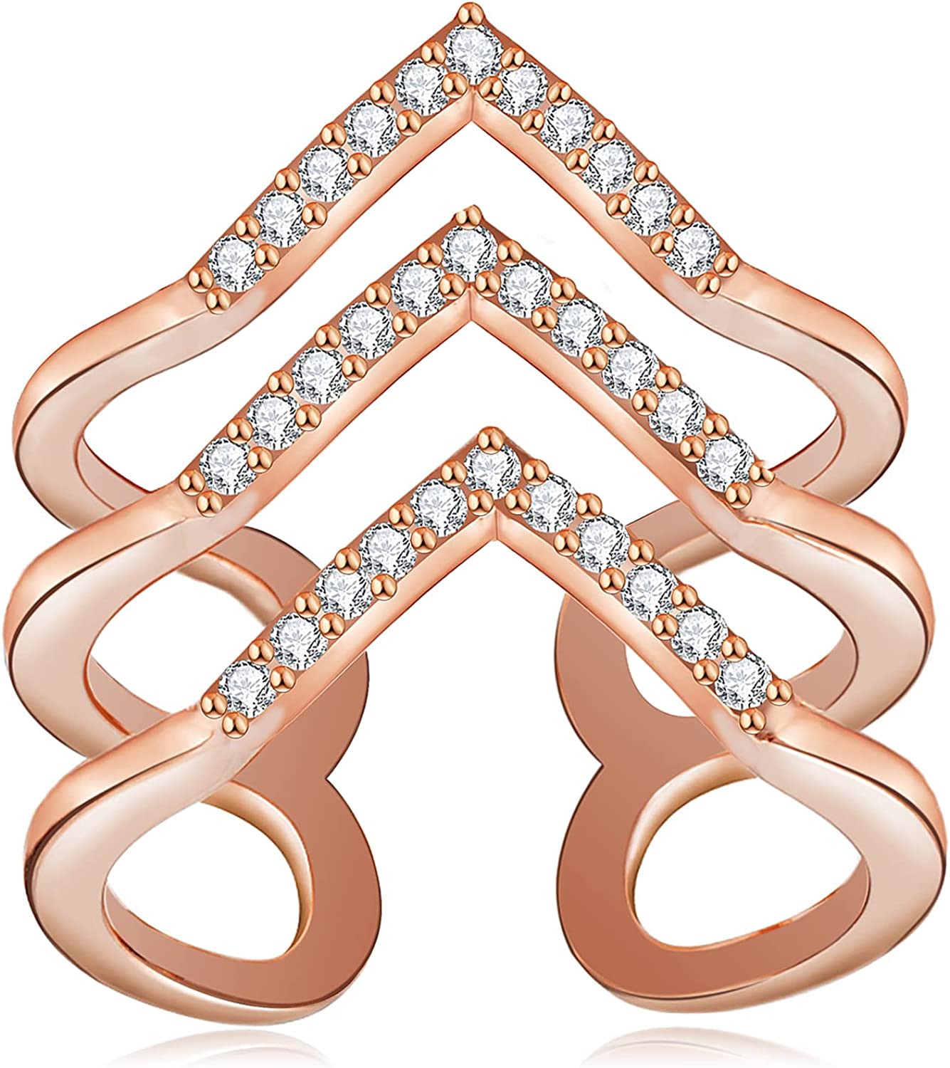 Gold Statement Rings for Women 14k Gold Plated Silver Rose Gold Evil Eye Chevron Pointed V Shaped Open Ring Marquise Cubic Zirconia Adjustable Rings for Teen Girls