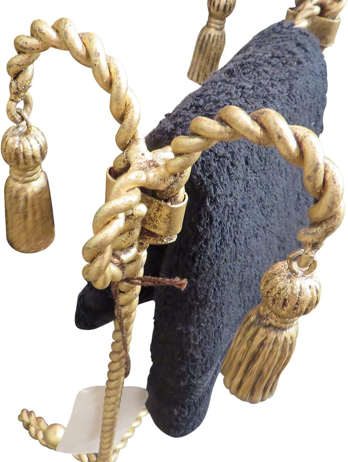 Luxe Gold Iron Hand Towel Rack Vanity Top Ornate Swag Tassel Romantic Old World
