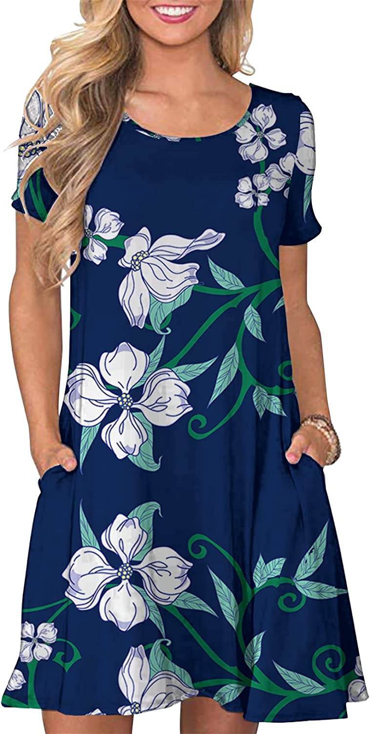 Women's Summer T Shirt Dresses Casual Beach Short Sleeve Swing Pockets Dresses