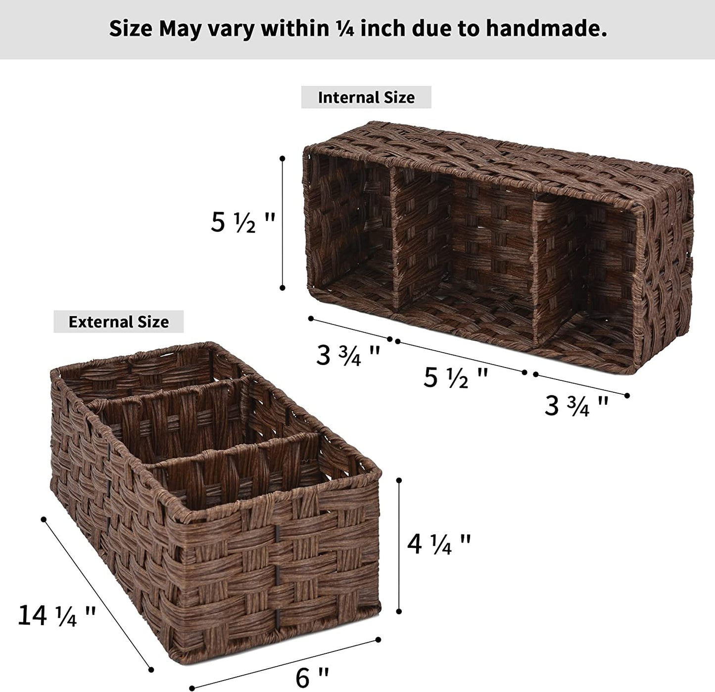 Bathroom Baskets for Organizing, Toilet Storage Basket Waterproof, Wicker Tank Basket with 2 Dividers, Brown, 2-Pack
