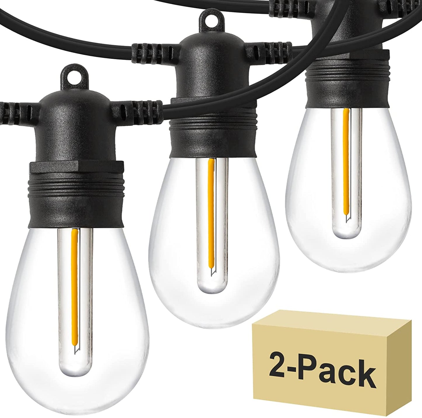 LED Outdoor String Lights 48Ft with Dimmable Edison Vintage Shatterproof Bulbs and Commercial Grade Weatherproof Strand Heavy-Duty Decorative Cafe, Patio, Market Light
