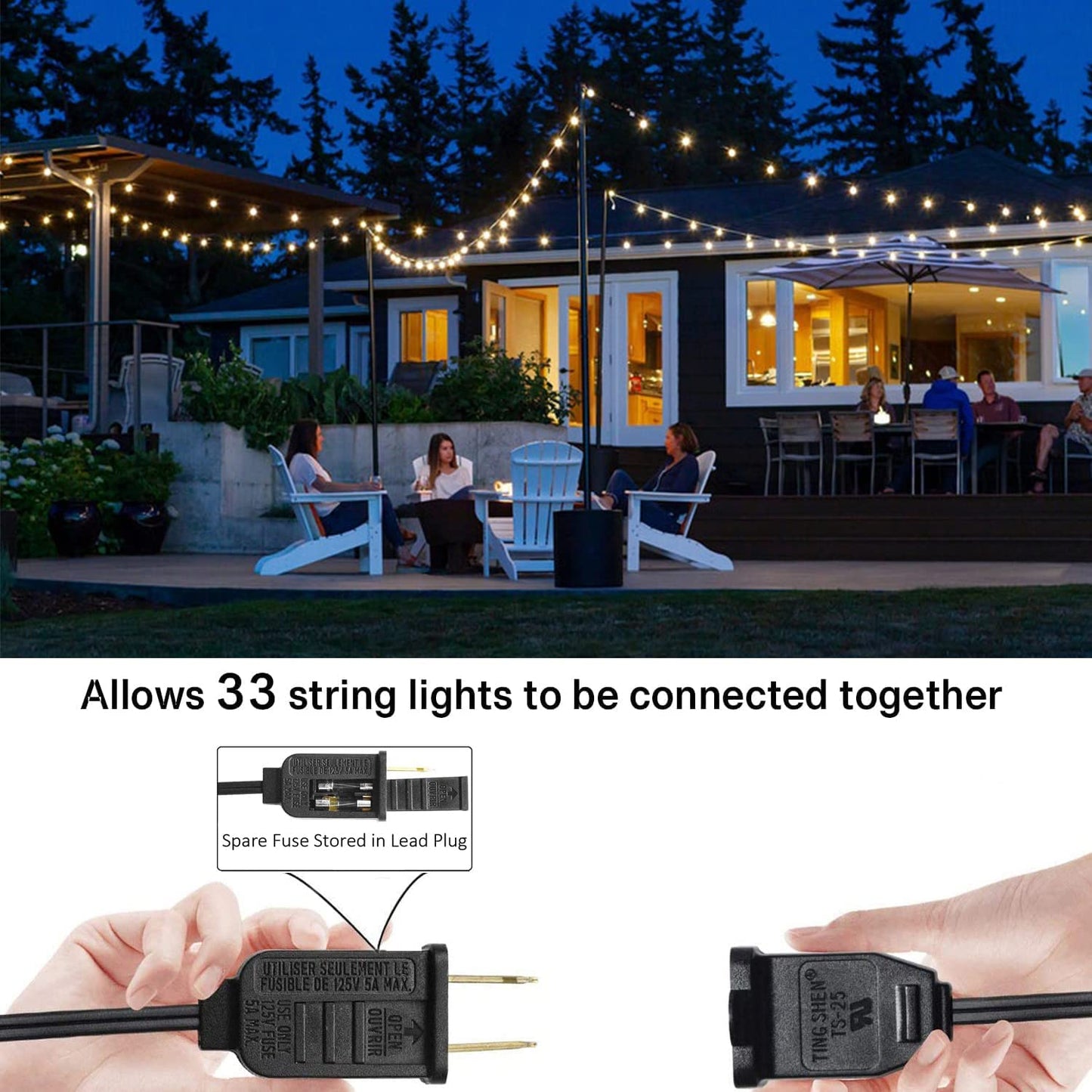 LED Outdoor String Lights Waterproof - 100FT 2 Pack Patio Lights with 52 Globe Bulbs, Connectable Commercial Hanging Lights for Outside Backyard Balcony Party