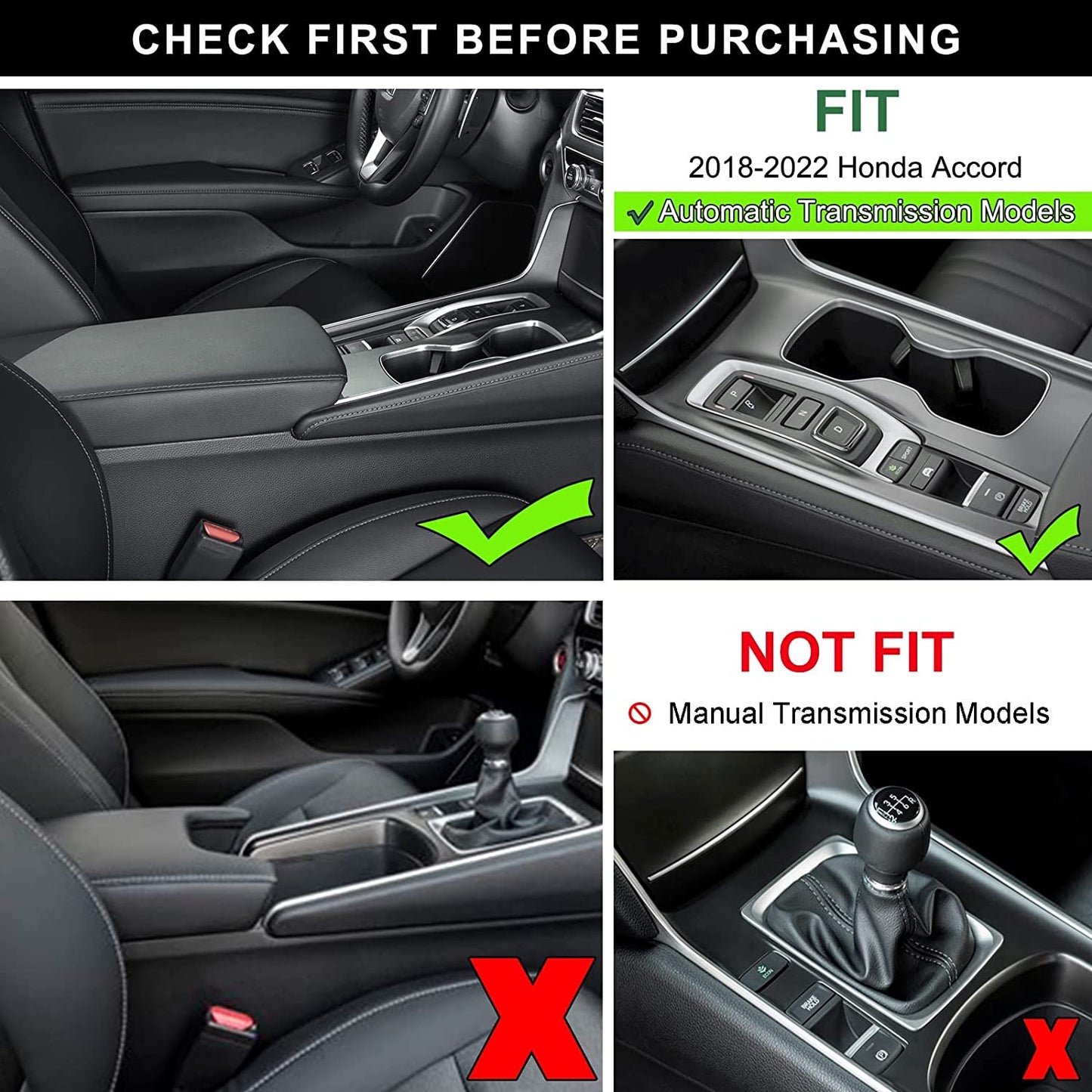 Center Console Organizer Compatible with Honda Accord 2018 2019 2020 2021 2022 ABS Plastic Material Armrest Box Insert Tray Pallet Accessories (NOT Fit for Manual Transmission Models) —Black