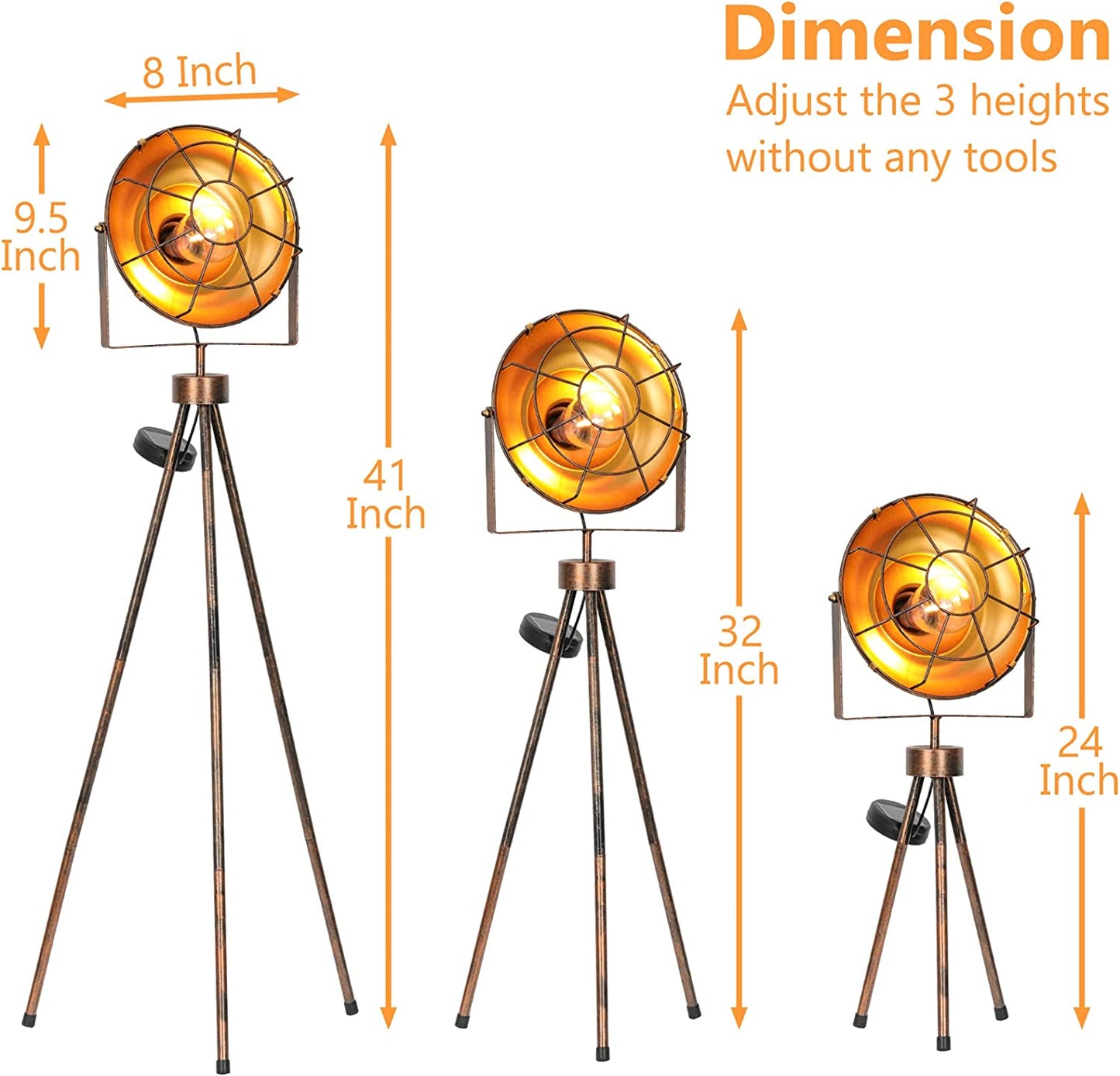 Solar Powered Outdoor Lights Decorative, Solar Pathway Lights Industrial Tripod Floor Lamp Spotlight Standing Solar Powered Lantern with Metal Legs Decor for Garden, Patio, Desk Edison Bulb Included