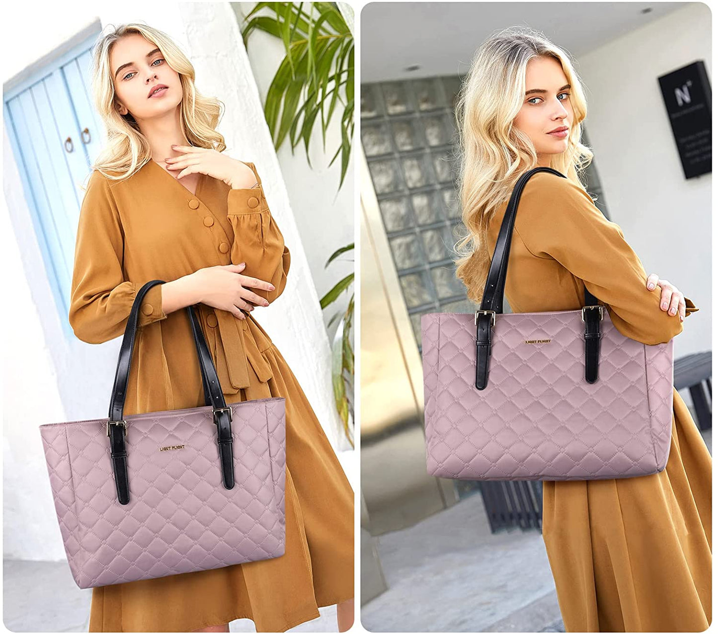 Tote Bag for Women, LIGHT FLIGHT Large Shoulder Bag with Laptop Sleeve Fits 15.6 Inch, 2pcs Set for Work, School