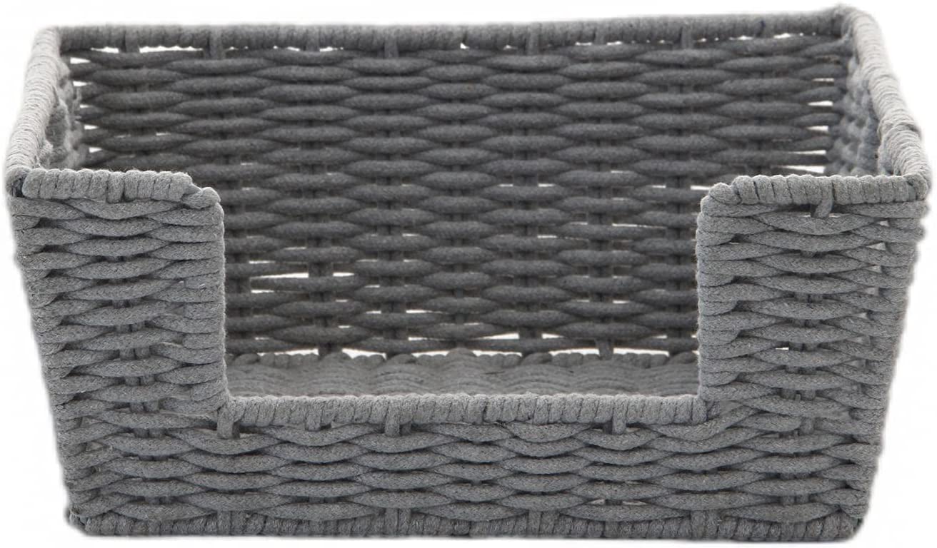 Cotton Rope Storage Basket with Handles Woven Open-Front Baskets Storage Wicker Organizing Baskets for kitchen/Bathroom/Bedroom/Laundry Room/Pantry (Gray)