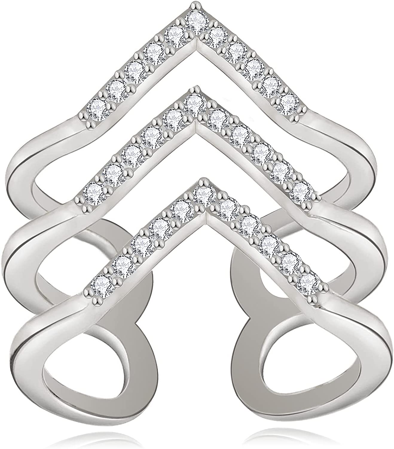 Gold Statement Rings for Women 14k Gold Plated Silver Rose Gold Evil Eye Chevron Pointed V Shaped Open Ring Marquise Cubic Zirconia Adjustable Rings for Teen Girls