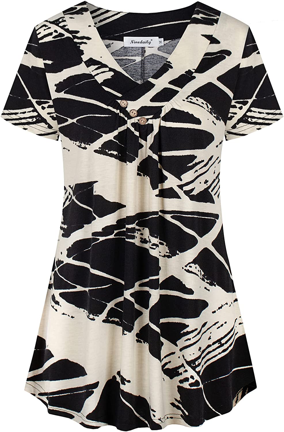 Women's Tunic Summer Short Sleeve Top Loose V Neck Dressy Shirt Blouse
