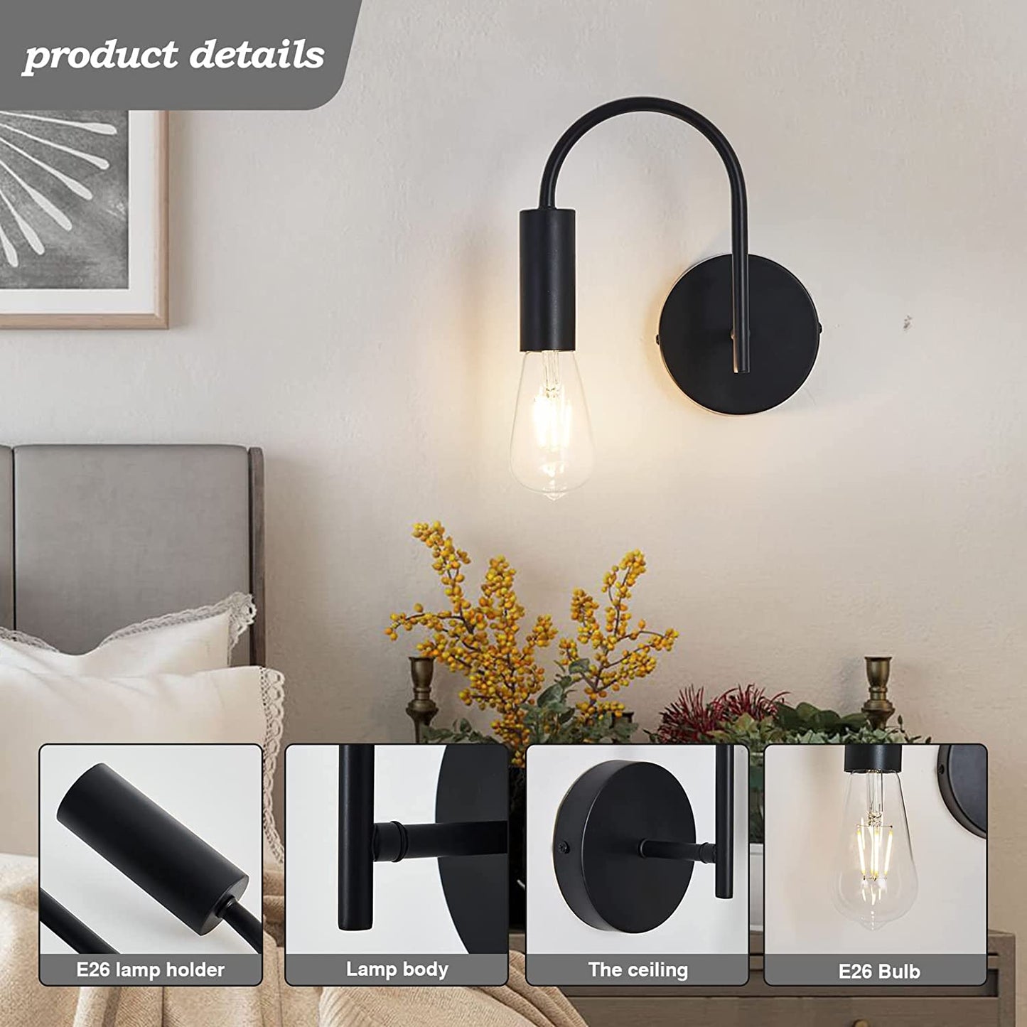 Wall Sconce,Black Wall Light Fixture,1-Light Metal Wall Light for Foyer Bedroom Living Room Dining Room.