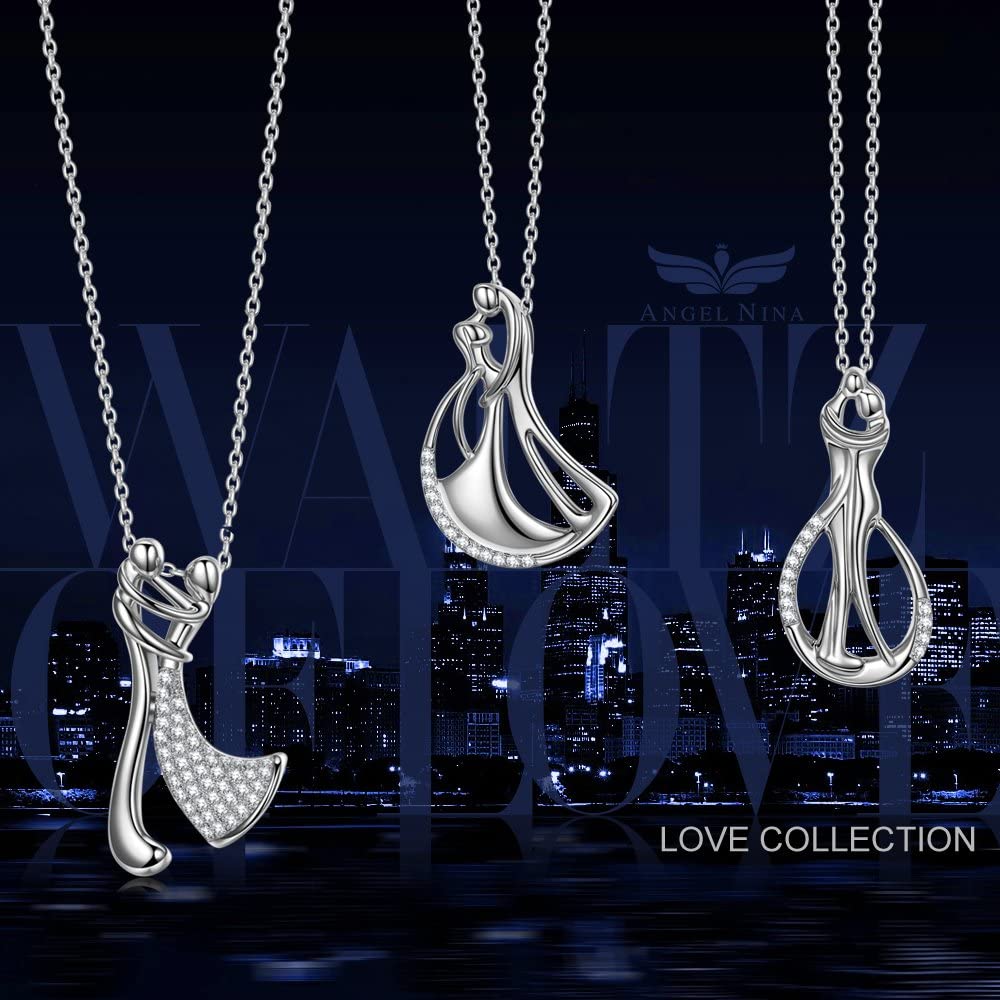 925 Sterling Silver Necklaces Waltz of Love Cubic Zirconia Rose Gold Plated Necklace for Women Jewelry Gifts for Her with Gifts Box